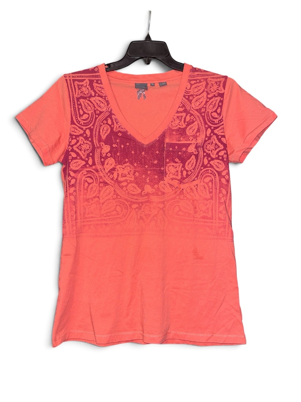 Women’s V-Neck Bandana Print Tee - Coral